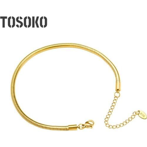 TOSOKO Stainless Steel Jewelry Round Snake Texture Plated Chain Simple Fashion Chain For Female BSS089