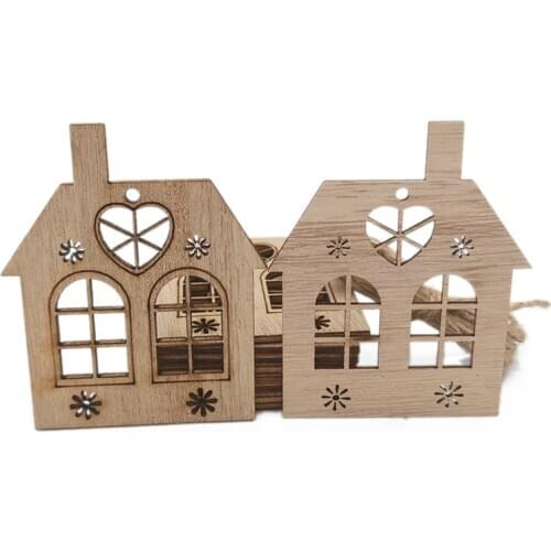 10pcs DIY Wooden House Style Christmas Green Decorative Embellishments Crafts Scrapbooking Supplies Hand-made