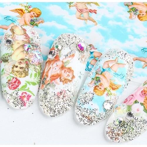 10Pcs Nail Sticker Cupid Pattern Long Lasting Classical white DIY 3D inflorescence Cupid Transfer Manicure Decor for Women