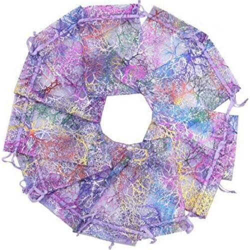 100pcs 9x12cm(3.5x4.7in) Small Chiffon Organza Ziplock Bag White/Purple/Blue Packaging Storage Bags Favor Pouch Package