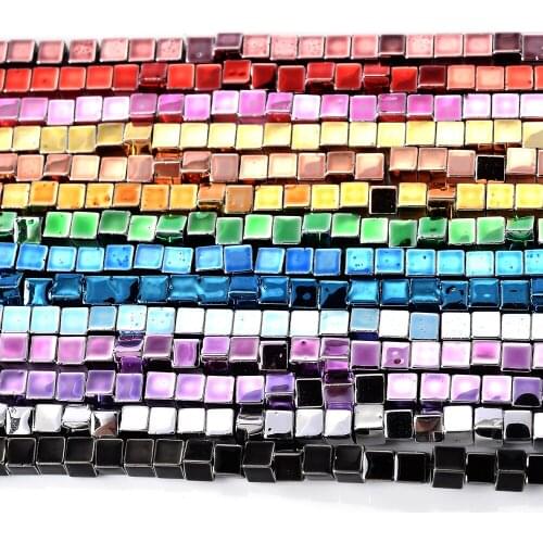2*2mm Square Hematite Beads Multicolor Plating Loose Spacer Bead for Jewelry Making DIY Charm Bracelet Handmade Accessories