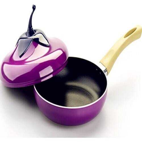 2017 Hot Sale 20cm non-stick frying pan home fashion eggplant shape milk pot Aluminum Cookware Gas Grill Pan 4 colours Available
