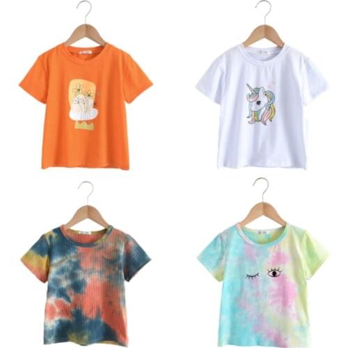 2021 New Summer Girl T-Shirt Floral Boys Short Sleeve Tee Tops Kids Cartoon Printing Clothes Girl Birthday Party Wear 2-6 Years