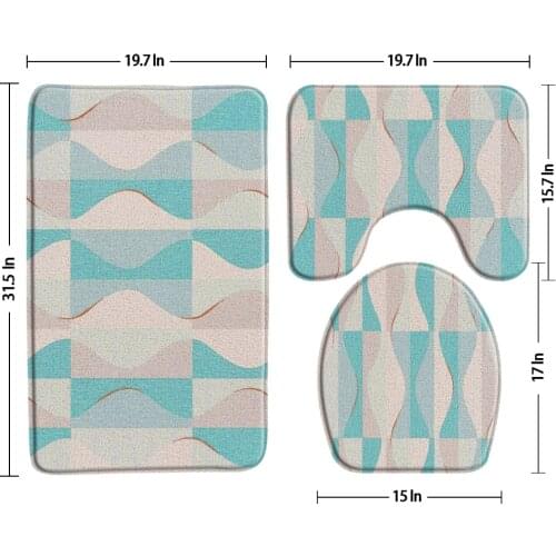 Geometric Graphics Bath Mat Non-Slip 3 Piece Bathroom Set Rugs Carpets Washroom Decor Toilet Cover Lid Cushion Set U-Shaped Pad