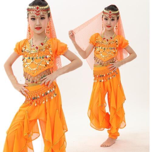 4pcs Kid Girls Belly Dancing Costume Set Kids Performance Indian Dance Children Girl Bellydance Girl Egypt Dance Costumes