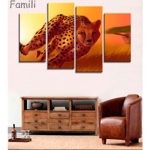 4Pcs Living room home wall decoration fabric poster animal Cheetah spots predator canvas painting animal printing wall pictures