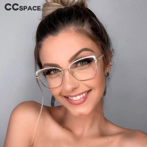 48266 Womens Retro Cat Eye Metal Glasses Frame Anti-Blue Light Fashion Optical Computer Eyeglasses Flat Lens