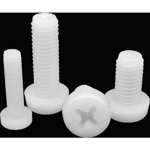 5/10/20/50pcs M2 M2.5 M3 M4 M5 M6 M8 M10 Dia=2-10mm White Color Nylon Plastic Insulated Cross Phillips Pan Round Head Bolt Screw