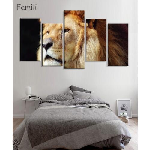 5 Piece No frame lion tiger animal canvas painting animal wall art posters and prints spray painting home decor for living room