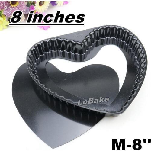 8 inches removable bottom nonstick heart shape pie pan pizza stone pancake dish cheese cake flan DIY baking
