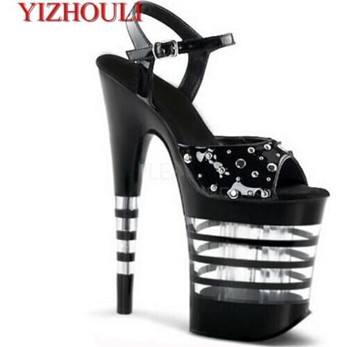 20cm fashion rivets super star dress shoes 8 inch high heel shoes summer sandals 8 inch punk Stripe Crystal shoes