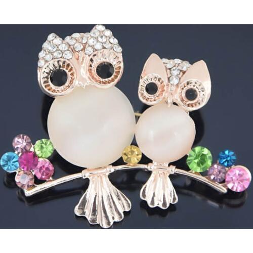 Utei Brooch Fancy Gold Tone High Quality Opal Stone And Crystals Lovely Owl Brooch Visual Pin