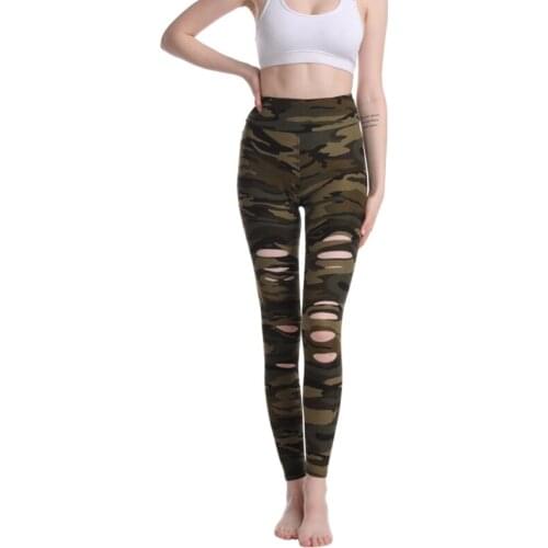 Sexy Fitness Pants Womens Leopard Printed Tights Fashion Casual Joggers Outfits Camo Broken Hole Stretchy Leggings Fitness Pants