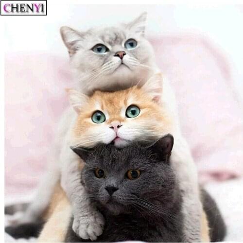 CHENYI 5D DIY Diamond Painting Cat Animal Full Round/Square Diamond Embroidery Cross Stitch Needlework Handmade Art Home Decor