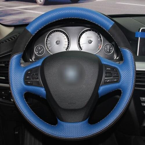 Black Suede Blue Leather Car Steering Wheel Cover for BMW F25 X3 2011 2012 2013 2014 2015 2016 2017 F15 X5 2014