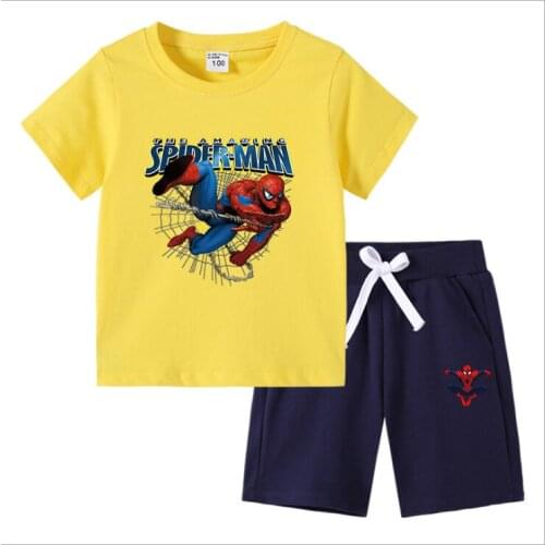 Disney Avengers Marvel Spiderman Boys Clothes Set Summer Kids T shirt + Pants Casual Sport Suits Children’s Clothes Outfits