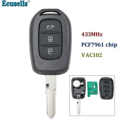 Remote Key Fob 3 Button 433MHz 4A PCF7961M for Renault Duster Dokker Trafic Master VAC102 blade