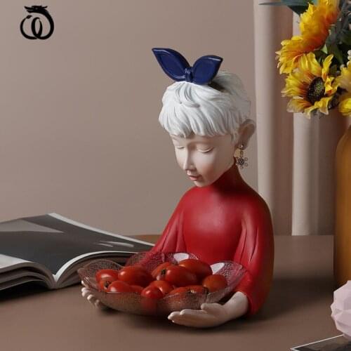WU CHEN LONG Creative Resin Cute Bowknot Girl Art Sculpture Figure Statue Key Porch Snack Tray Storage Box Home Decoration R5948