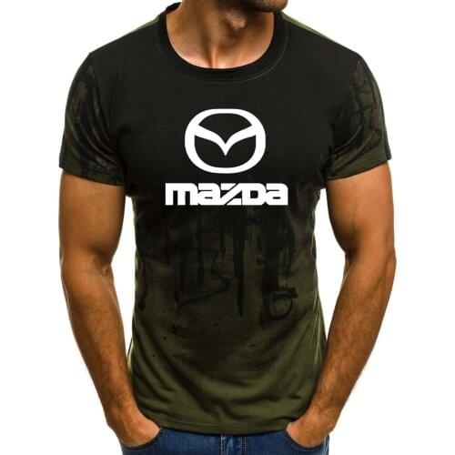 Summer Mens T-Shirt Mazda Car Logo Printed Mens short sleeve Fashion Casual Gradient Short sleeve Crew neck T-Shirt