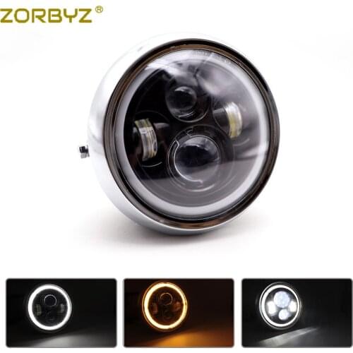 ZORBYZ Motorcycle 7'' LED Round Modified Headlight With Angel Eye Light For Honda CB400 CB500 Cafe Racer Custom