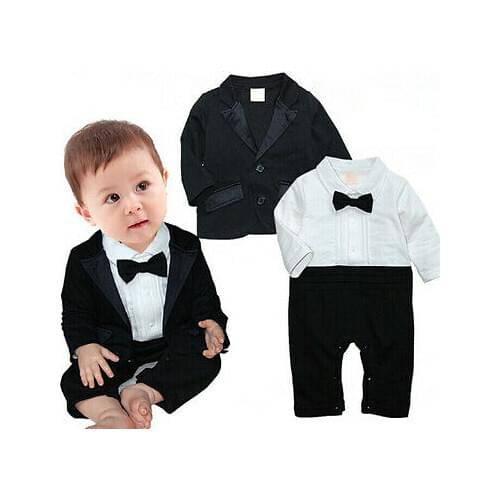FOCUSNORM Newborn Baby Boys Gentleman Clothes Sets Long Sleeve Patchwork Bow Romper Tops Jacket 2pcs Outfits