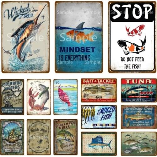 Smoked Fish Vintage Metal Sign Fishmans Rules Retro Plaque Wall Home Decor Tackle Shop Restaurant Decoration YL030