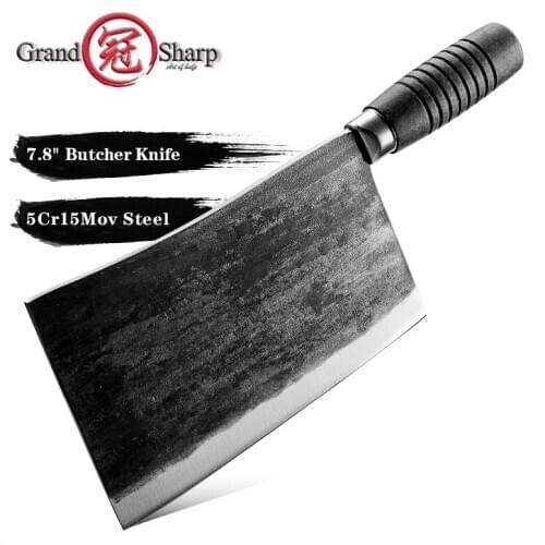 Grandsharp 7.8'' Handmade Forged Kitchen Knife Butcher Meat Chopping Cleaver Chinese Chef Knife 5CR15Mov Stainless Steel Cooking