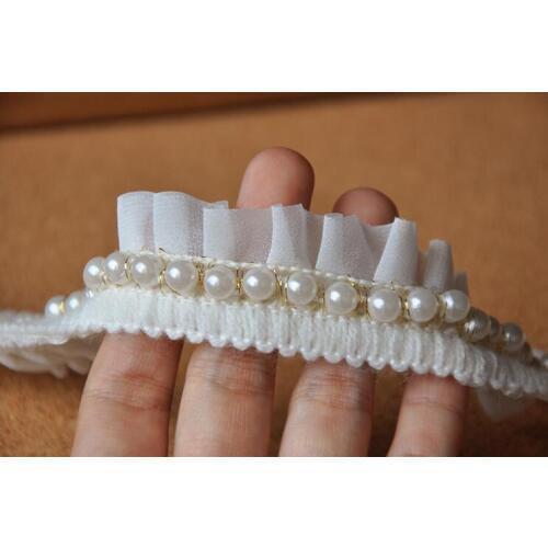 1 Yard White Lace Ribbon Beaded Lace Trim Composite Chiffon Lace Accessories Three-dimensional Lace Curtain Accessories