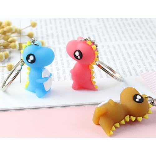 Hot Sale Cute Cartoon Keychain Little Dinosaur Keychain Animal PVC Keychains Women Bag Charm Key Ring Pendant Gifts High Quality
