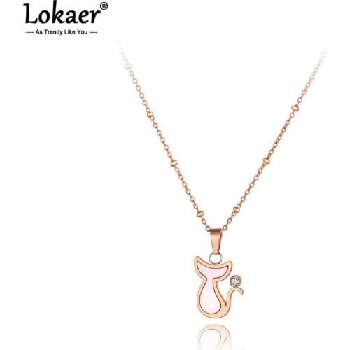 Lokaer Titanium Stainless Steel Cat Animal Charm Choker Necklaces For Women Girls Fashion CZ Crystal Pendant Necklace N20250