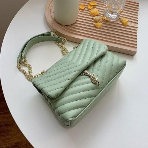 Small V-Line Design PU Leather Crossbody Bags For Women 2021 Trend Chain Shoulder Handbag Designer Branded Trending