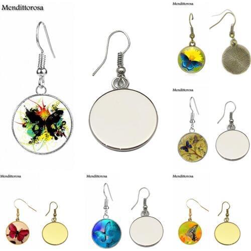 Mendittorosa Glass Cabochon Jewelry Bronze/Silver/Golden Clip Ear Hook Drop Earrings Butterfly