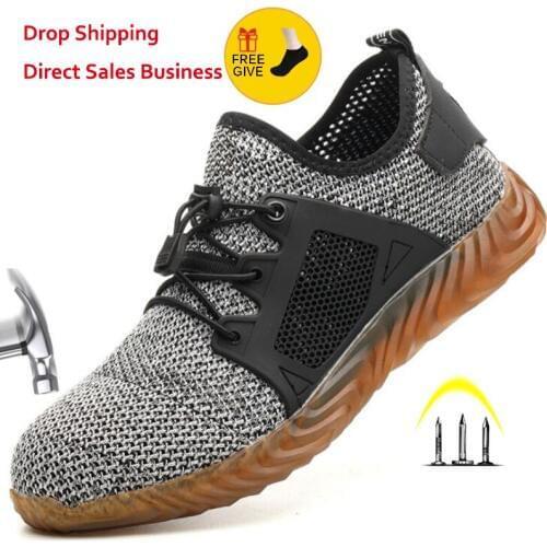 2020 New Breathable Mesh Safety Shoes Men Light Sneaker Indestructible Steel Toe Soft Anti-piercing Work Boots Plus size 35-48