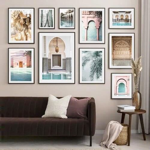 Wall Art Prints Picture Temple of Marrakesh Peaceful Pool Moroccan Building Poster Modern Canvas Painting For Living Room Decor