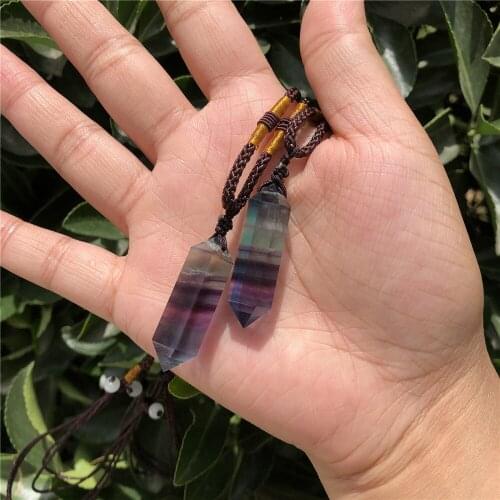 Natural Rainbow Fluorite Double Points Pendant Crystal Healing Energy Stone Jewelry Gift