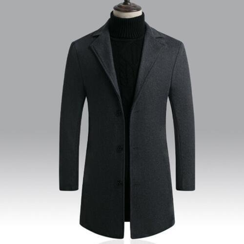 NEW Men Autumn Winter Wool Coats Mid Long Slim Fit Wool Trench Coat Jacket Warm Casual Business Pea Coat Windbreaker-G