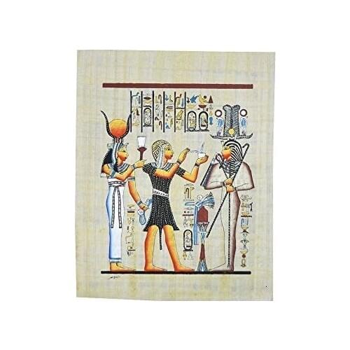 ISIS, Min y Osiris sobre papiro Original Hecho y Pintado a Mano en Egipto, Mide 33x43 cm Aproximadamente. Ref.2V-D