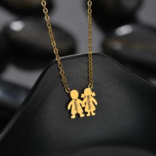 Engraving Baby Necklace For Woman Gold Stainless Steel Family Necklaces Personalized Custom Name Letters Kid Chain JewelryGifts