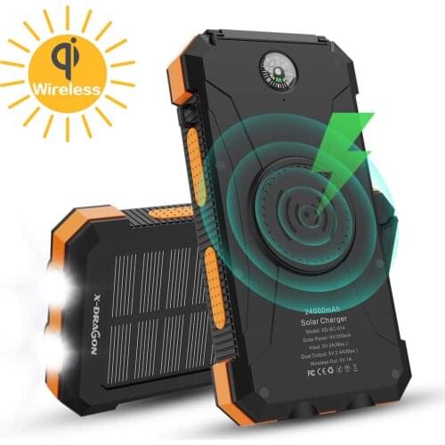 Rugged Solar Power Bank 24000mAh Solar Battery Charger for iPhone 6 6s 7 8 X Xr Xs max 11 12 Pro iPad Samsung Huawei Xiaomi