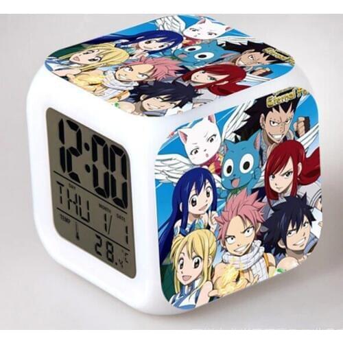 FAIRY TAIL Anime Figurines LED Alarm Clock Flashing Touch Light Deck Decoration Japan Manga Toys for Kids