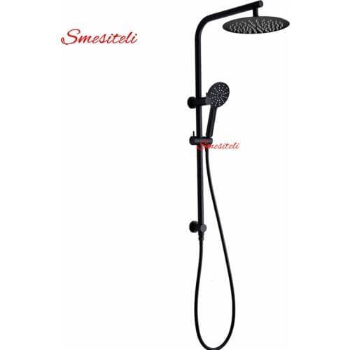 Smesiteli 10 Year Warranty All Brass Matte Black 8'' Or 10'' Round Rainfall Handheld Shower Head Diverter Rail Arm Set