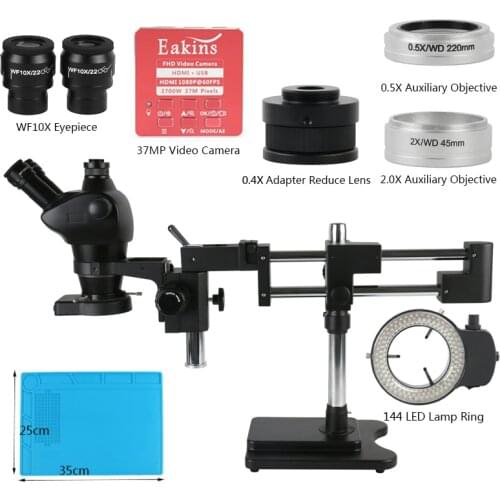 Double Boom Stand 4X-100X Zoom Simul-Focal Trinocular Stereo Microscope 4K 2K 1080P HDMI USB 37MP 38MP Industrial Video Camera
