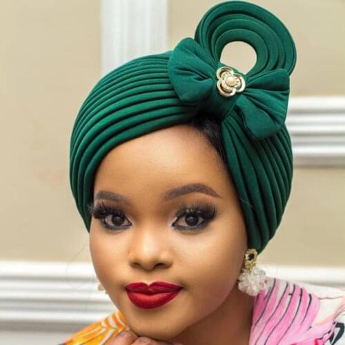 2021 New African Auto Gele Headtie Nigerian Wedding Gele Muslim Turban Cap Arab India Hat Female Head Wraps Turbante Mujer