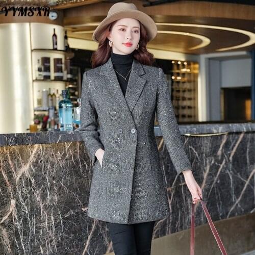 High-quality Womens Plus Size Office Suit Plaid Autumn and Winter Korean Style Long Casual Long-sleeved Jacket Temperament