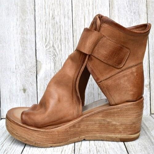 Women Casual Leather Retro Wedges Sandals Vintage Buckle Design Lady Shoes Spring Summer Supply d88