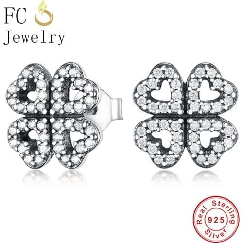 FC Jewelry Real 925 Sterling Silver Four-Leaf Heart Clover Cloves Cubic Zirconia For Women Earring Fashion Brincos 2020 Design