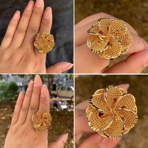 Free Size Ethiopia Rings Dubai rings For women Fashion 24K gold Plated African Party wedding Middle East Rings Hallowe gift
