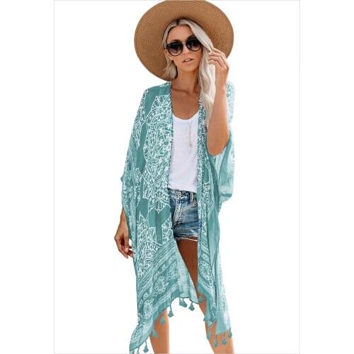 Womens Summer Cool Seaside Vacation Dress Printing Running Sexy Shirt Leisure Loose Beach Cardigan