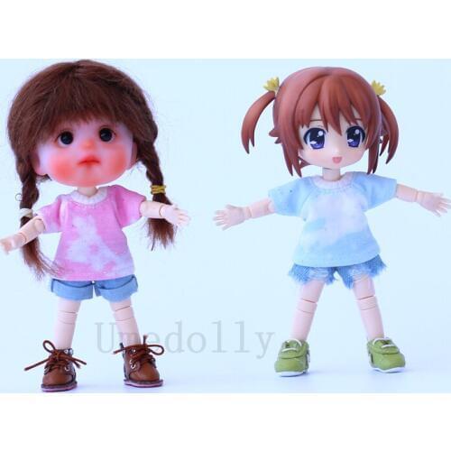 1PCS High Quality Tie-dyed T-shirt / Denim Shorts Pants for Ob11, Holala, Blyth, Middle Blyth, Ixdoll Doll Clothes Accessories