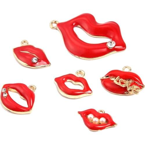 10PC Sexy Red Lips Mouth Zinc Alloy Enamel Charms Pendant Jewelry Making Findings Handmade Earrings Bracelet Necklae Accessories